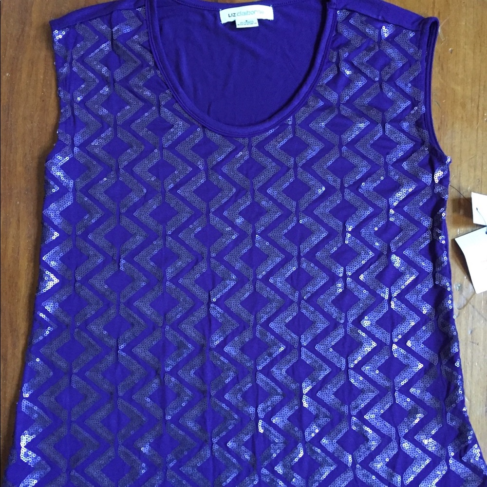 Pretty Liz Claiborne Purple Tribal Beat Top NWT S